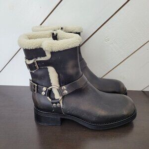 NWOB  Steve Madden Brixton-F Lined Black Distressed Leather Buckle Moto Boots 11